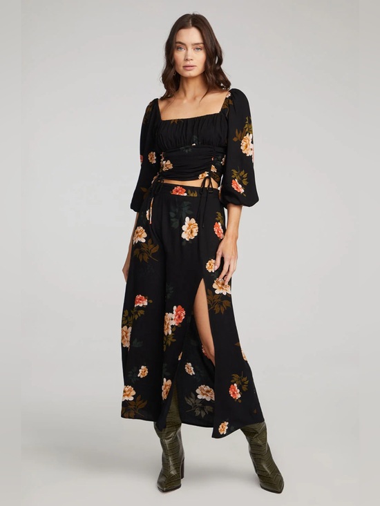 saltwater LUXE Dresses & Skirts - saltwater LUXE Black Maxi Skirt with Yellow and Coral Floral Print Sz XL